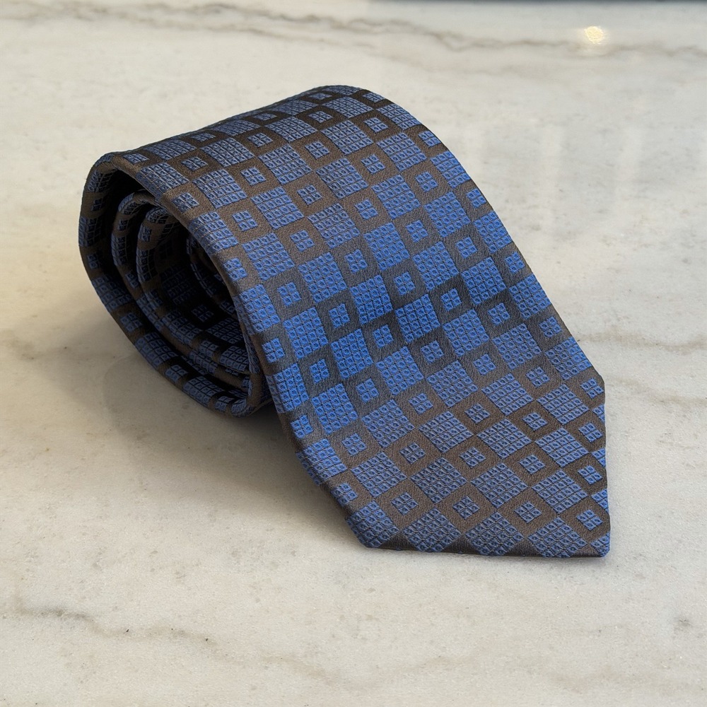 NWT Charvet Place Vendome Silk Tie Blue Gray Jacquard Geometric Made In France